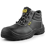 BLACK HAMMER Botas de seguridad para hombre Zapatos de trabajo de cuero con puntera de acero Calzado...