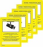 Cartel Zona videovigilada - Placa Alarma - Aviso a la Policía - Medidas A4 21x30cm - PVC Rígido...